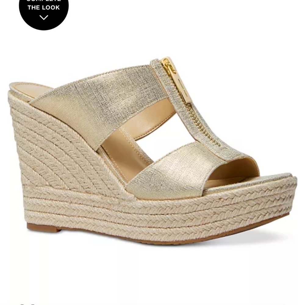 New Michael Kors Bradley Pale Gold Espadrille Wedge Sandals